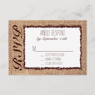 Rustic Country Burlap Print Wedding RSVP Karten