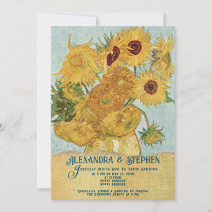 Rustic Country Burlap Van Gogh Sunflowers Wedding Einladung