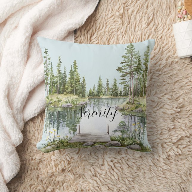Rustic Country Calm Lake Green Trees Kissen (Decke)