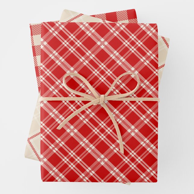 Rustic Country Chic Cream & Red Mixed Plaid Geschenkpapier Set (Rustic Country Chic Cream & Red Mixed Plaid Wrapping Paper Sheets)