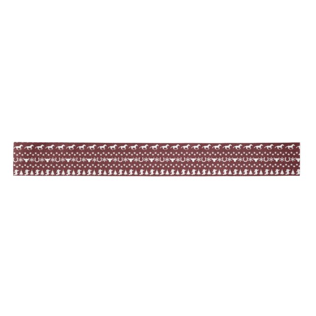 Rustic Country Christmas Horse Pattern Red Satinband (Vorderseite)