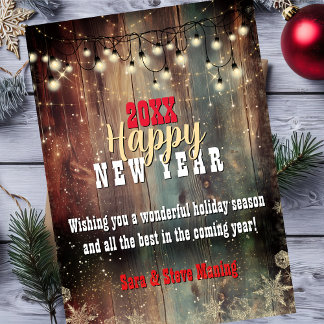Rustic Country Christmas lights Happy New Year Feiertagskarte