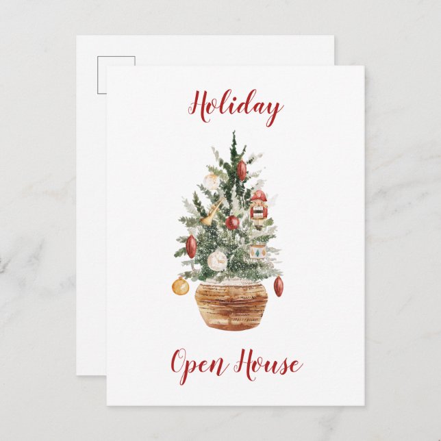 Rustic Country Christmas Tree Open House Party Postkarte (Vorne/Hinten)
