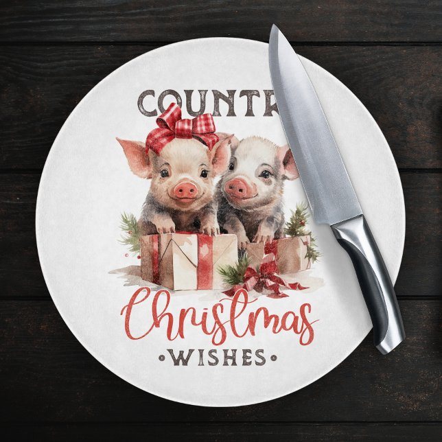 Rustic Country Christmas Wishes Cute Pig Schneidebrett (Von Creator hochgeladen)