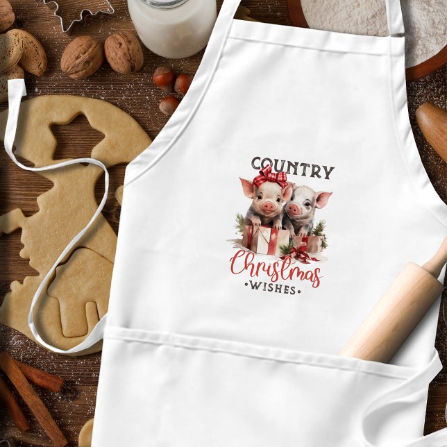 Rustic Country Christmas Wishes Cute Pig Schürze (Von Creator hochgeladen)