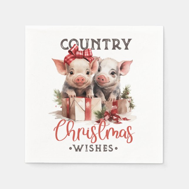 Rustic Country Christmas Wishes Cute Pig Serviette (Vorderseite)