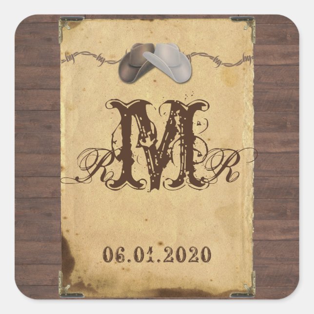Rustic Country Cowboy hat Monogram Sticker (Vorderseite)