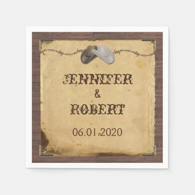 Rustic Country Cowboy Hats Wedkin Napkin Serviette (Vorderseite)