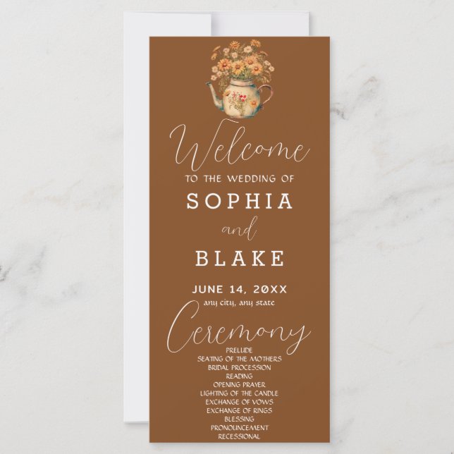 Rustic Country Daisies Tawny Brown Wedding Program (Vorderseite)