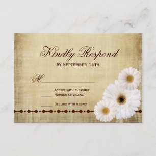 Rustic Country Daisies Vintage Wedding RSVP Cards