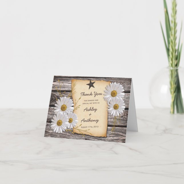Rustic Country Daisy Floral Wedding Vielen Dank Dankeskarte (Vorderseite)