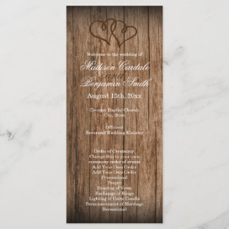 Rustic Country Double Hearts Wood Wedding Programm