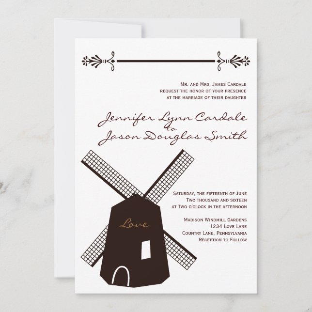 Rustic Country Dutch Windmill Wedding Einladungen (Vorderseite)