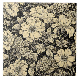 Rustic Country Floral Motifs Monochrome Distressed Fliese