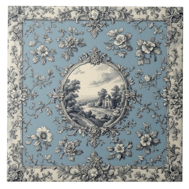 Rustic Country Floral Motifs Mute Tones Distressed Fliese (Vorderseite)