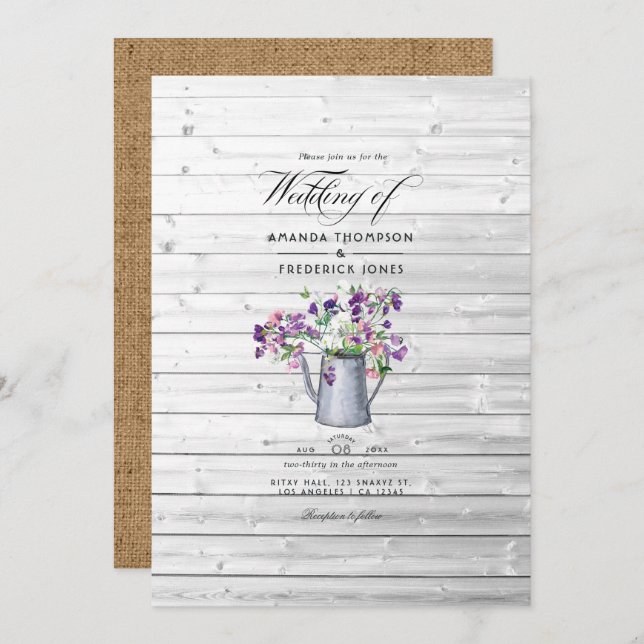 Rustic Country Garden Sweet Pea Floral Wedding Inv Einladung (Vorne/Hinten)