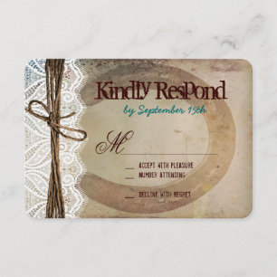 Rustic Country Horseshoe Aquamarin Wedding RSVP Ca Karte