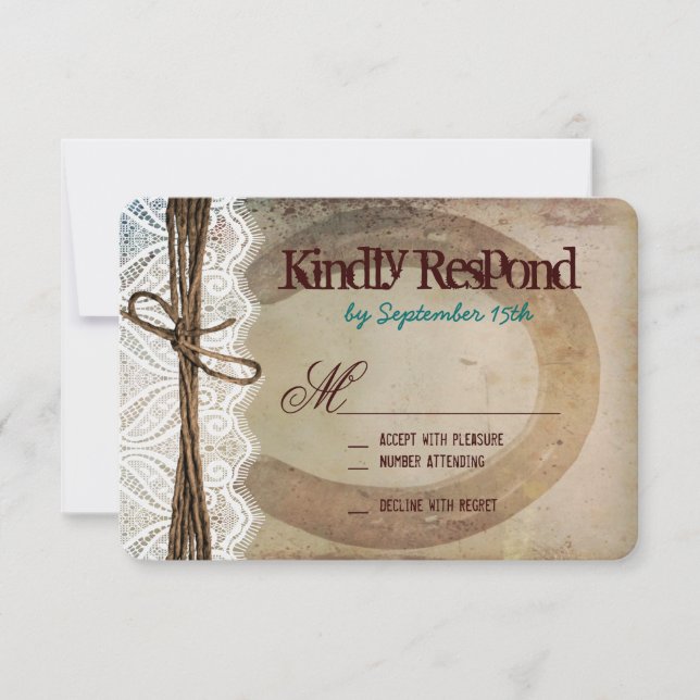 Rustic Country Horseshoe Aquamarin Wedding RSVP Ca Karte (Vorderseite)
