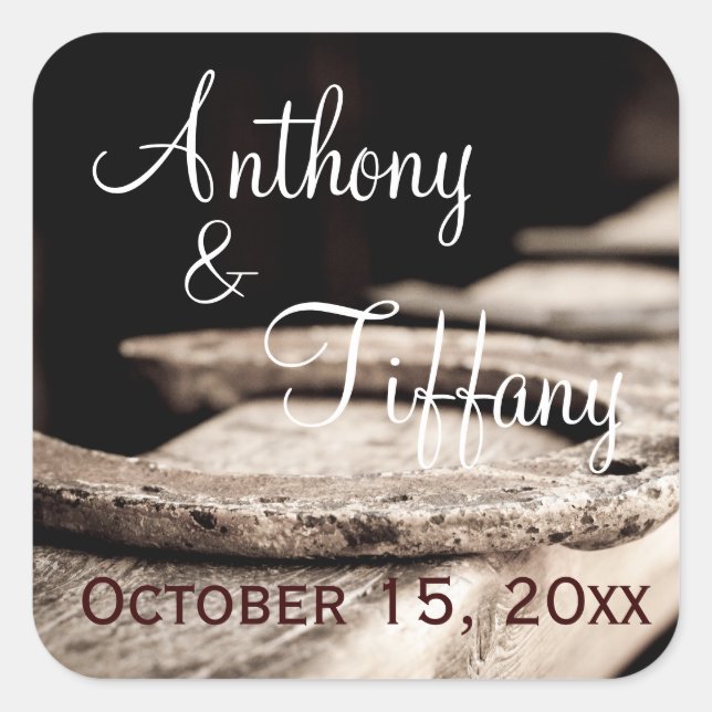 Rustic Country Horseshoes Cowboy Gastgeschenk Hoch Quadratischer Aufkleber (Vorderseite)