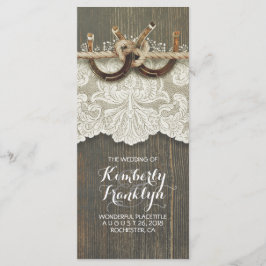 Rustic Country Horseshoes LaceWood Wedding Program Programm