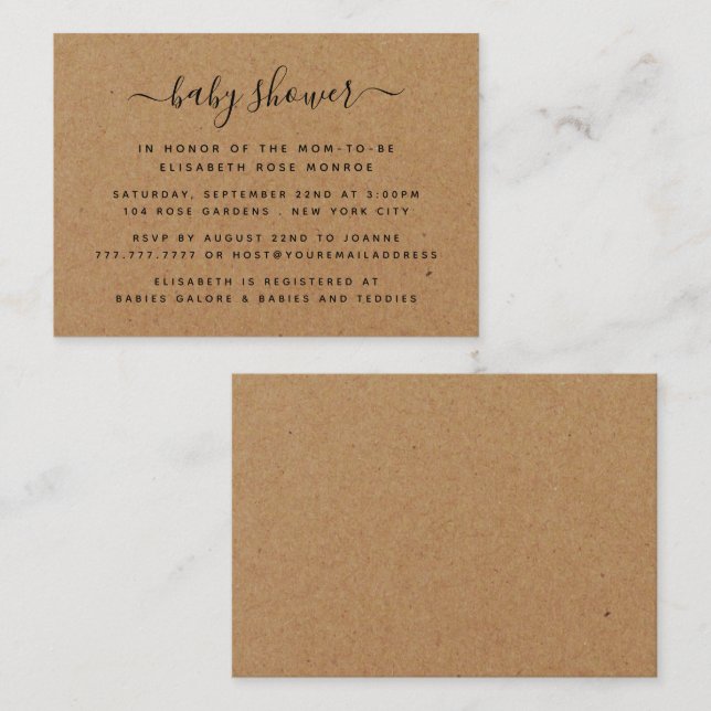 Rustic Country Kraft Baby Shower Ticket Einladung (Vorne/Hinten)