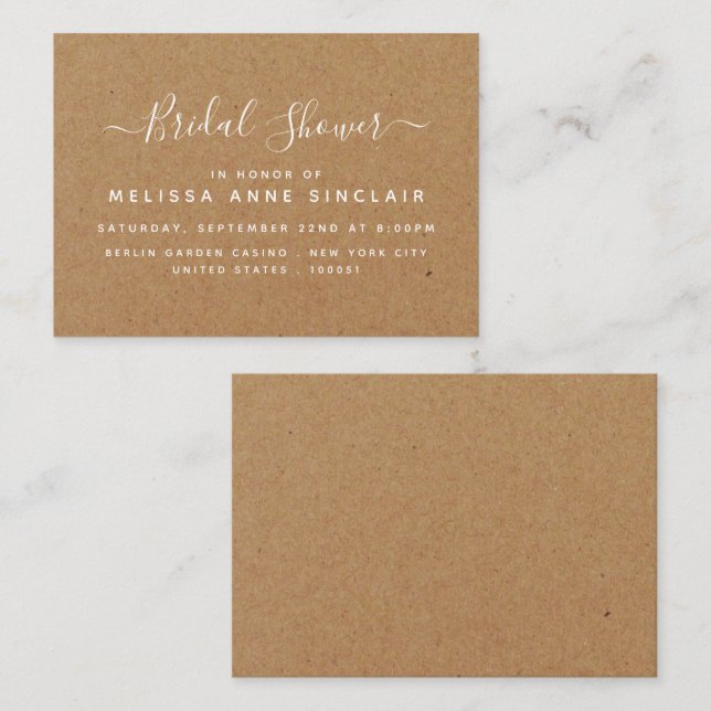 Rustic Country Kraft Brautparty Ticket Einladung (Vorne/Hinten)