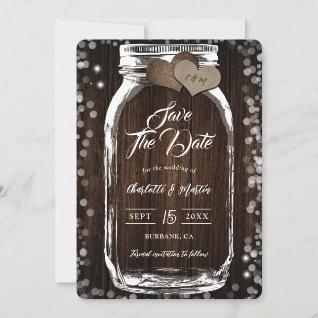 Rustic Country Mason Jar Barn Wood Wedding Save The Date (Vorderseite)