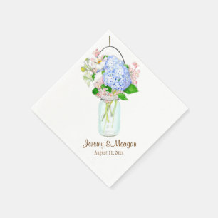 Rustic Country Mason Jar Blume Blue Hydrangeas Serviette