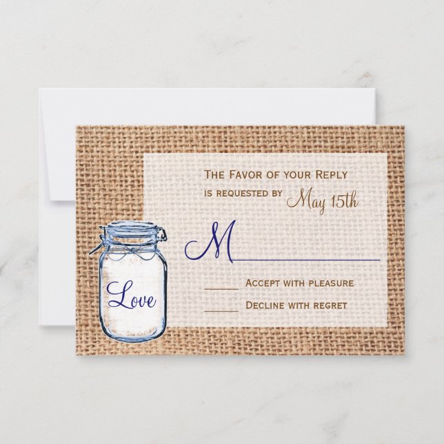 Rustic Country Mason Jar Burlap Wedding RSVP Cards (Vorderseite)
