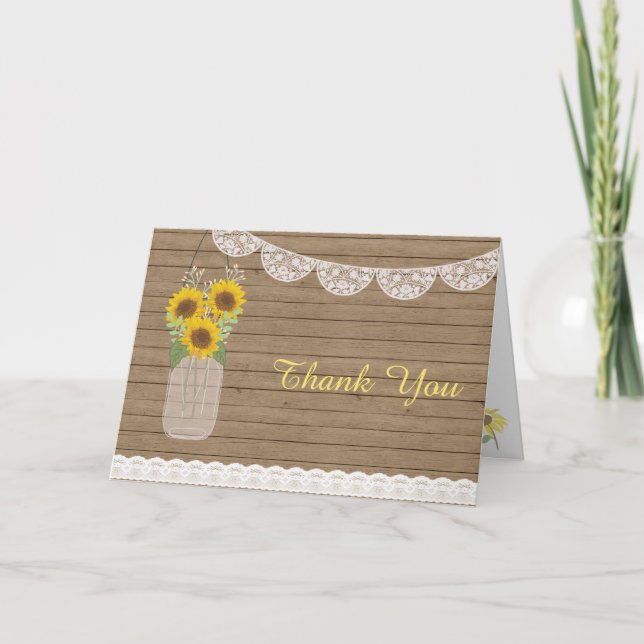 Rustic Country Mason Jar Sunflower Wedding Danke (Vorderseite)