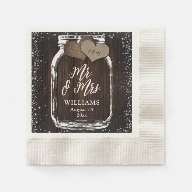 Rustic Country Mason Jar Wood Mr & Mrs. Wedding Serviette (Vorderseite)