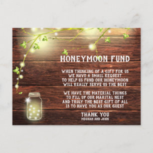 Rustic Country Mason String Lights Honeymoon Fund Postkarte