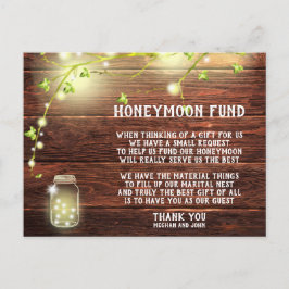 Rustic Country Mason String Lights Honeymoon Fund Postkarte