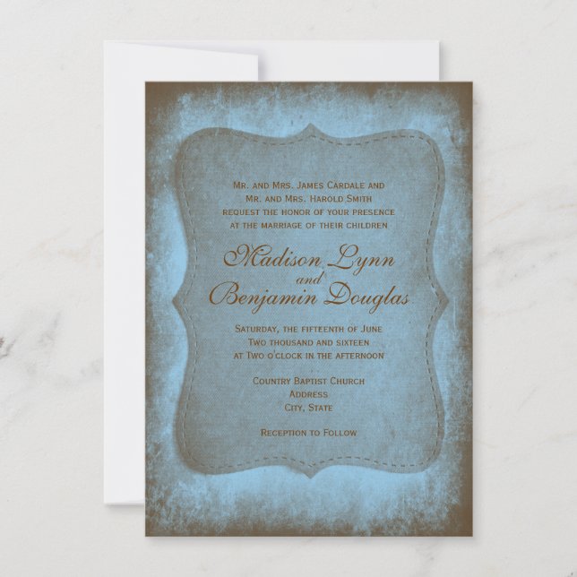 Rustic Country Muddy Blue Wedding Einladungen (Vorderseite)