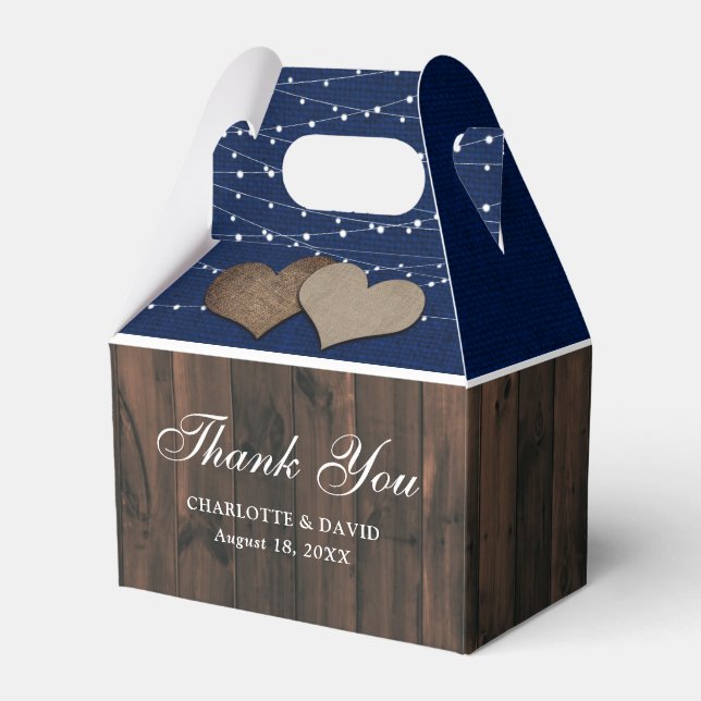 Rustic Country Navy Blue Wedding Vielen Dank Geschenkschachtel (Vorderseite)
