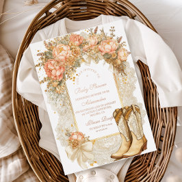 Rustic Country Peony Boots Baby Dusche Folieneinladung