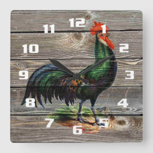 Rustic Country Rooster Küche Quadratische Wanduhr