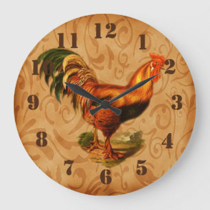 Rustic Country Rooster Ornate Kitchen Große Wanduhr