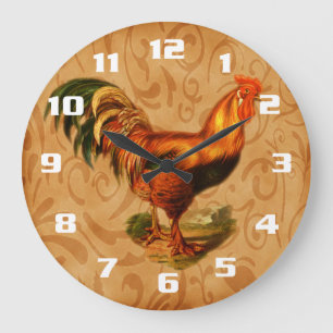 Rustic Country Rooster Ornate Kitchen Große Wanduhr