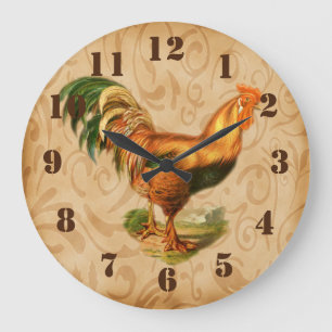 Rustic Country Rooster Ornate Kitchen Große Wanduhr
