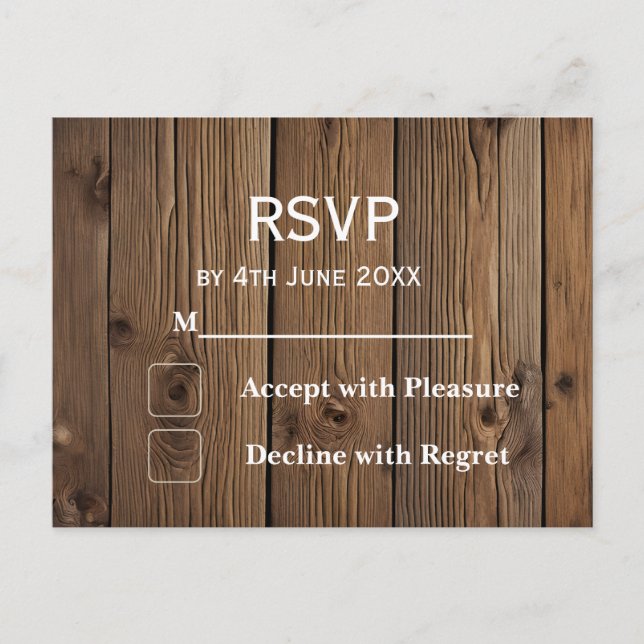 Rustic Country RSVP Karte Hochzeitszelt Holz (Vorderseite)