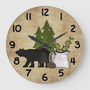 Rustic Country Silhouette Bear Charming Mountain Große Wanduhr