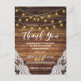 Rustic Country String Lights Wood Lace Vielen Dank Postkarte