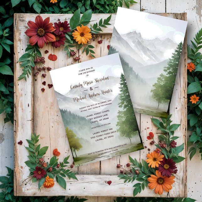 Rustic Country Style Mountains & Forest Landscape Einladung (Rustic Country Style Mountains & Forest Landscape Invitations Cards.)