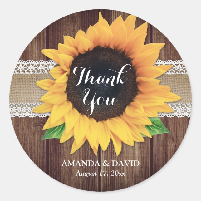 Rustic Country Sunflower Wedding Vielen Dank Runder Aufkleber (Vorderseite)
