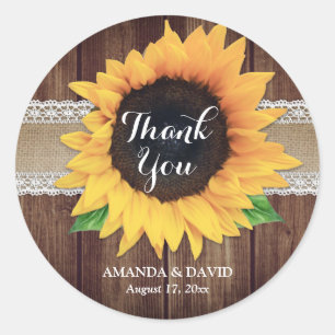 Rustic Country Sunflower Wedding Vielen Dank Runder Aufkleber