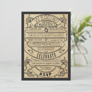Rustic Country Typography Ticket Wedding Invite Einladung