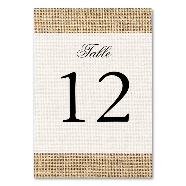 Rustic Country Vintage Burlap Tischnummer (Vorderseite)