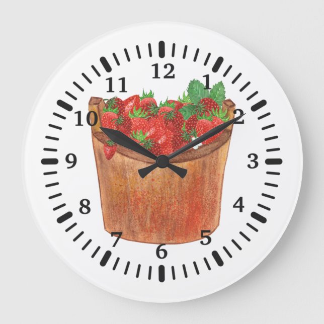 Rustic Country Watercolor Strawberry Große Wanduhr (Vorderseite)