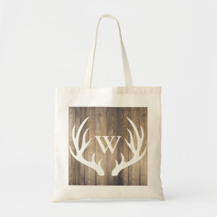 Rustic Country White Antlers & Barn Wood Tragetasche
